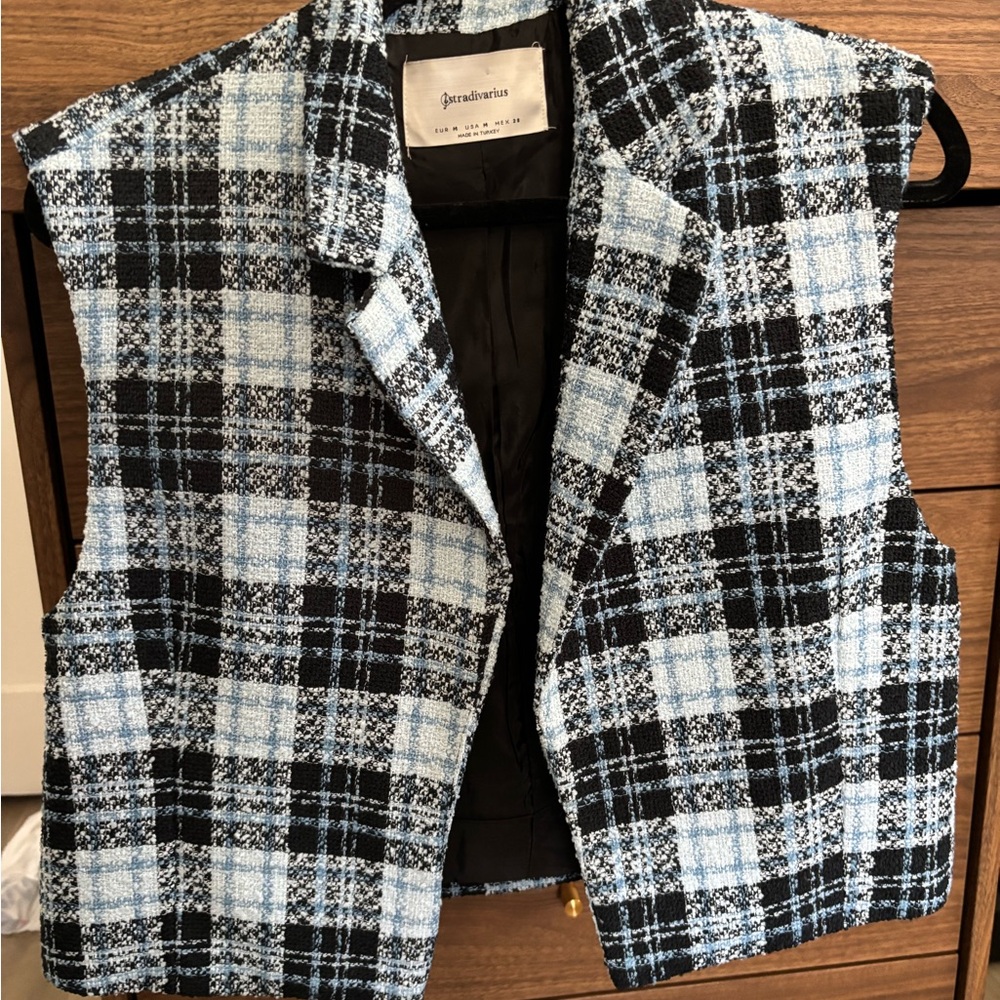 Stradivarius Light Blue & Black Tweed Vest
